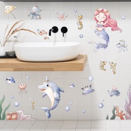 Under The Sea Wall Decals - Ocean Fish Wall Stickers Bathroom Bedroom Nursery Wall Decoration,Sea Animals Wall Stickers (Style 1, 24 * 70CM)