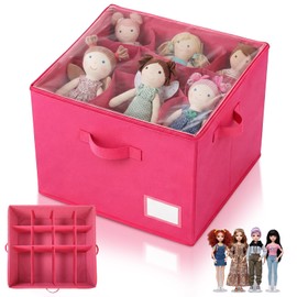 Singhoow Pink Doll Storage Organizer with Dividers 16.9 x 16.9 x 12.2 Inches Large Foldable Box Nonwoven Fabric Organizer Holds up to 12 Dolls and Accessories for Gift Shoes Container Home Supplies