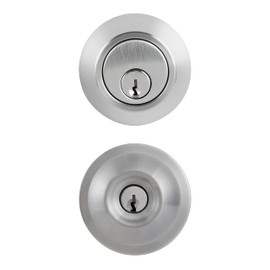 BRINKS Commercial - Keyed Entry Door Knob with Deadbolt Set, Satin Chrome Finish - Meets ANSI Grade 2 Standards