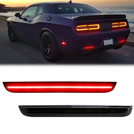 R&F Auto LED Rear Bumper Reflector Lights Compatible with Challenger 2015-2022 Smoked Lens Red Tail Rear Bumper Reflector Brake Lamp Powered by 80-SMD LED Chips