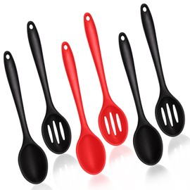 NVGVUP 6 Stück Silikon Kochlöffel Set, Antihaft Kochlöffel Silikon Schwarz Rot, 20.3 × 4.4 cm Silikonlöffel mit Aufhängelöchern, Hitzebeständiger Silikon Löffel für Küche Kochen Rühren