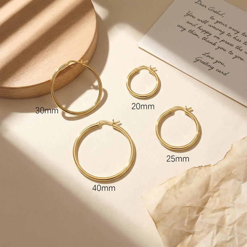 Fureylenx Gold Hoop Earrings 14K Gold Earrings for Women 30mm
