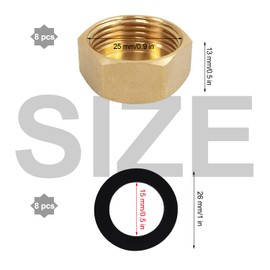 Pack of 8 Sealing Caps, 3/4 Inch with Seal, Brass Angle Valve Cap, Threaded Cap with Hose Washers, for Water Pipes, Blanking Plugs