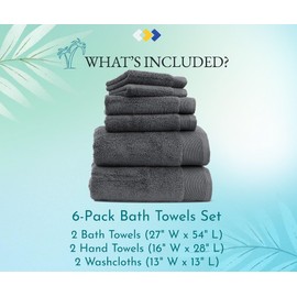 California Design Den 6 Piece Luxury Towel Set - 2 Bath Towels for Bathroom, 2 Hand Towels and 2 Washcloths - 100% Cotton, Soft, Quick-Dry & Absorbent Towels for Bathroom, Spa, Gym & Kitchen - Grey
