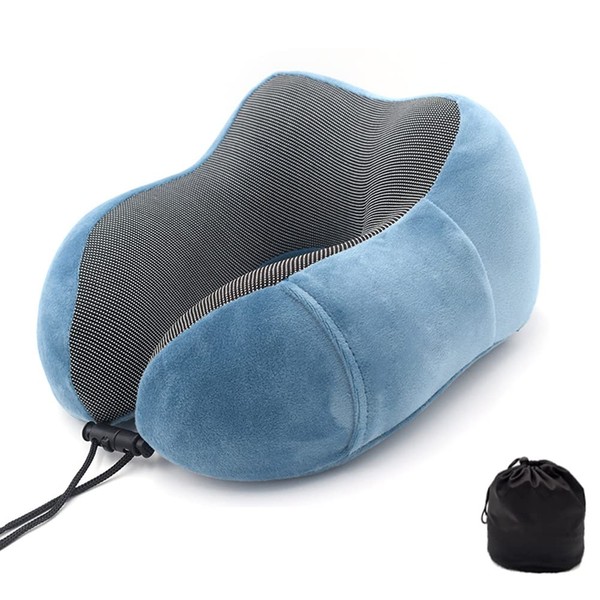 Portable Pillow, Travel Pillow, Memory Foam, Travel Pillow, Napping, Airplane, Bullet Train, Bus, Neck Pillow, Airplane, Memory Foam, Integrated Storage Bag, Portable Pillow, U-Shape, Compact, Neck Pillow, Washable, Convenient to Carry (Blue)