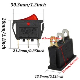 AUXBC 6Pcs Red Light Illuminated Rocker Switch, SPST On-Off Toggle Switch 3 Pin Snap-in, AC 250V 16A KCD3, Use for Car Boat Household Appliances Industrial Equipment