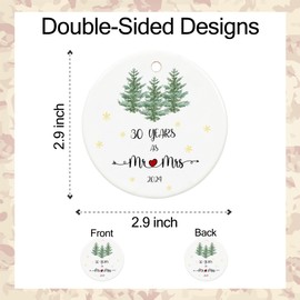 30th Pearl Anniversary 2024, 30 Years Anniversary Mr and Mrs Gifts for Couple, 30th Wedding Anniversary for Parents, 2.9" Ceramic Keepsake Gifts for 30th Anniversary Christmas Tree Decorations