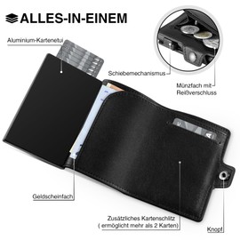 TENBST Deluxe Men's Wallet - Premium Leather Wallet with Carbon Fibre Pattern and RFID Protection - Slim Design with Coin Pocket and Card Holder, black, Fastened