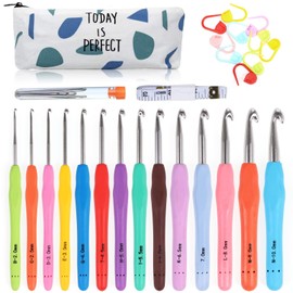 Mtophs 14-Piece Crochet Hook Set, Colourful Ergonomic Soft Grip Beginners with Bag, Knitting Needles Accessories, 2 mm - 10 mm, Gift for Women/Mother
