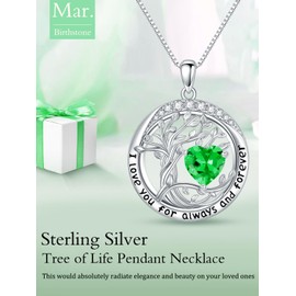 TOUPOP Celtic Tree of Life Necklace for Women White Gold 925 Sterling Silver Irish Pendant Necklaces with Emerald May Birthstone Celtic Birthday Jewelry for Sister Best Friend Daughter, Gold Plated,