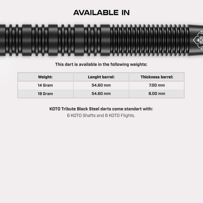 KOTO - Tribute Darts 18 Gram, Black, Incl. KOTO Flights,