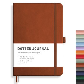 RETTACY Bullet Dotted Journal, A5 Dotted Notebook Journal with 192 Pages, 5.7'' × 8.3'', Medium Size, 100 GSM Thick Paper, Leather Hardcover, Bullet Journaling, Planning (Brown)
