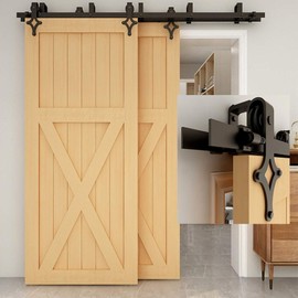 TSMST 6FT Bypass Sliding Barn Door Hardware Kit, Large Size Heavy Duty Sturdy Barn Door Track - Indoor & Outdoor - Diamond Style