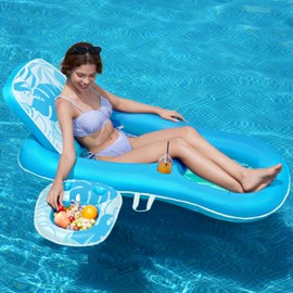 SLOOSH Pool Floats Lounger Adult, Fabric Pool Floaties Lounge Convertible 2-in-1 Floating Water Floaty with Cup Holders Adjustable Backrest Recliner for Pool Party(Blue)