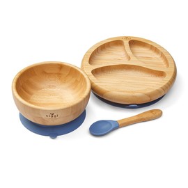 Baby Weaning Set by Tiggi, Baby Feeding Set Complete with Suction Plate and Baby Bowls for Weaning, Toddler Plates and Bowls Sets, Baby Weaning Essentials for Mess-Free Baby Led Weaning (Dusky Blue)