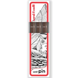 uni-ball PIN Fineliners | Fine Tipped Writing Pens | Water & Fade Resistant Ink | Ideal for Sketching, Scrapbooking, Outlining, Art, Technical Drawing | In Gift Box (Sepia - 0.1mm, 3)