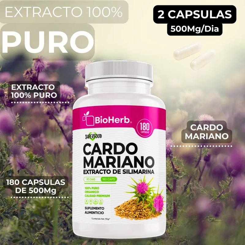 Cardo Mariano 100% Puro Extracto De Silimarina Bioherb 180 Cápsulas