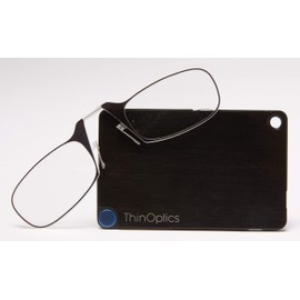 ThinOptics Reading Glasses + FlashCard Case | Black Frame, 1.00 Strength Readers