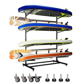 METAN Upgraded Wide Metal Kayak Storage Rack 4 Levels,59’’Wide Freestanding Heavy Duty Adjustable Kayak Stand Indoor Outdoor Storage Rack Garage with Wheels,Black,Assembly Required
