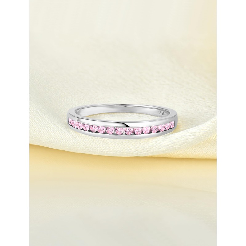 YL Created Pink Tourmaline Engagement Promise Ring for Women, Solid