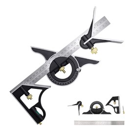 BAUSATZ Combination Square 12 inch Stainless Steel Combo Square 300mm Universal Bevel 180 Degree Angle Combination Square Set Protractor Ruler Woodworking Square Carpenter Square Tool Carpentry Square