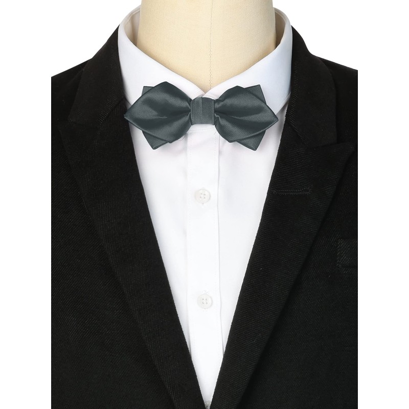 [Elerevyo] Men's Pre-tied Bow Tie Diamond Pointed Solid Bowtie for