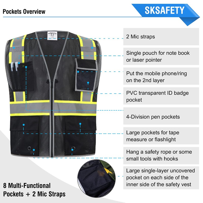 SKSafety Chaleco de seguridad reflectante de alta visibilidad, cumple con