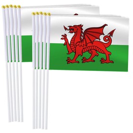 Welsh Handheld Small Flag Set,10 PCS 5×8 Inch Mini Welsh people Hand Held Banner,Tiny Digital Printed Polyester Banner