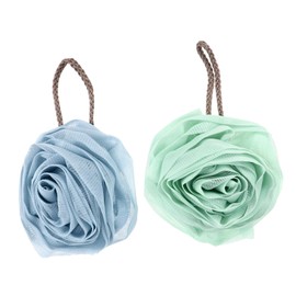 BIUDECO 2pcs Bath Flower Shower Exfoliating Mesh Pouf for Colors for Relaxing Showers and Skin Care