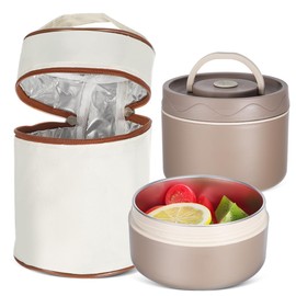 2 Piezas Fiambrera Térmica Bento con Bolsa Aislante, Apilable Contenedor Térmica de Acero Inoxidable, Juego de Recipientes de Almuerzo con Aislamiento Portátil para Adultos