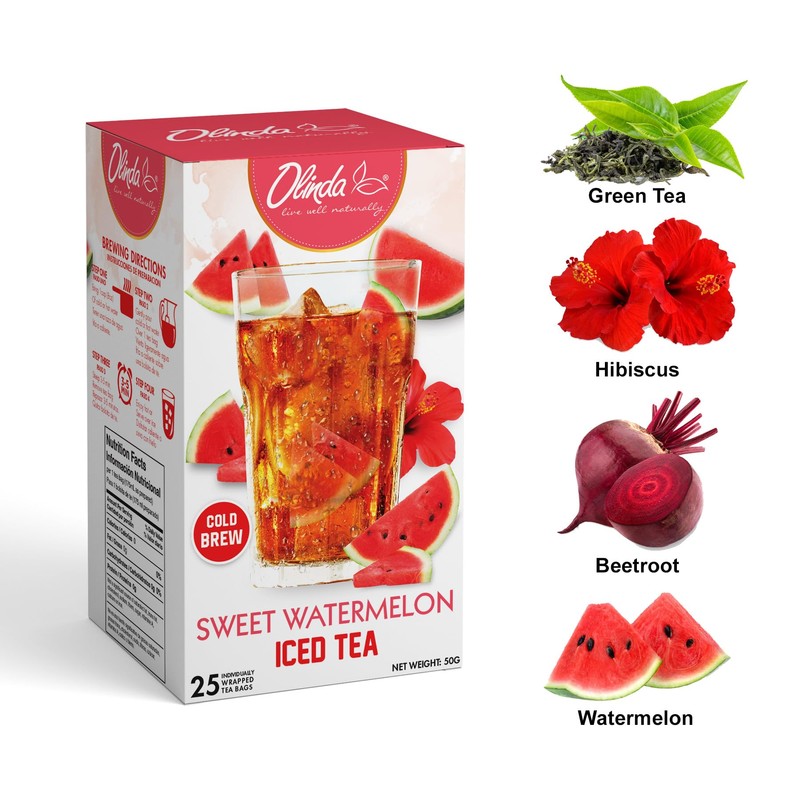 Olinda Sweet Watermelon Sweetened Ice Tea, Caffeinated, Brew Hot or