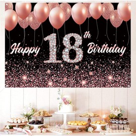 18th Birthday Girl Decoration, 18th Birthday Banner Rose Gold, 18th Birthday Fabric Sign Poster, 18th Birthday Background Banner Girls Birthday Party Decoration