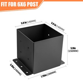 XZWMY 6x6 Post Base 4 Pcs, Post Brackets (Inner Size 5.5"x5.5"), Black Powder-Coated Heavy Duty 2mm Thick Solid Steel Deck Post Anchor for Outdoor Support Deck,Fence,Porch,Railing,Mailbox,Pergola…
