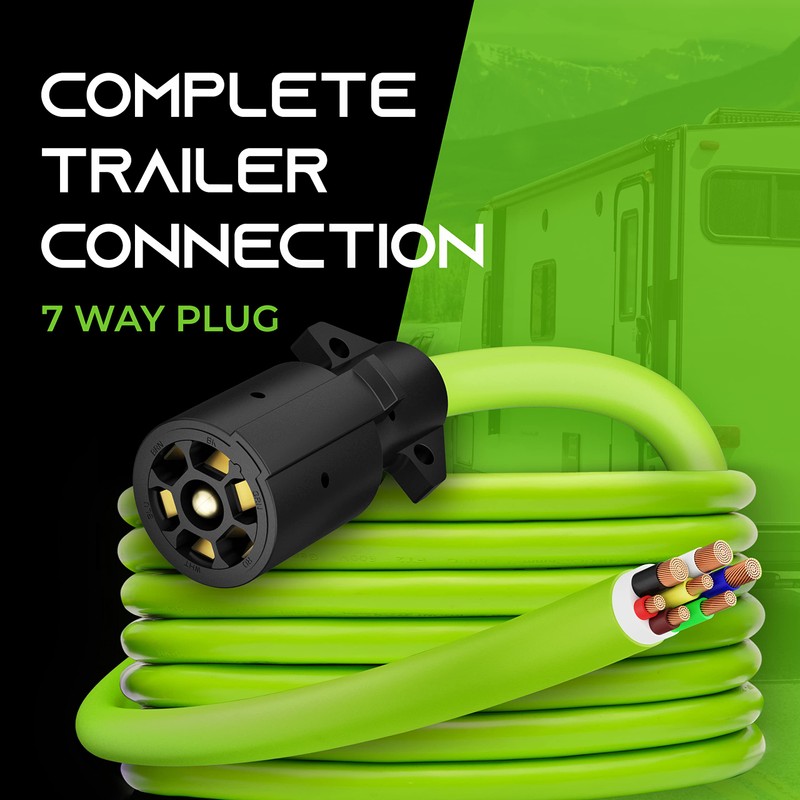 GearIT 7 Way Trailer Cord (16 Feet) 7-Pin Plug Weatherproof