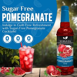 Sugar-Free Pomegranate Syrup by Syruvia 6-Pack, 25.4 fl oz, Wholesale Coffee Syrup Shops, Cafes, Baristas, Bistros, & Beverage Bars, Bulk Kosher & Gluten-Free
