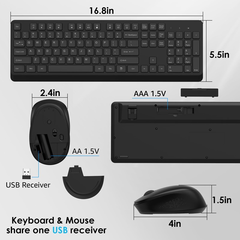 BKA BYA Wireless Keyboard and Mouse Combo,Full Size Quiet Keyboard