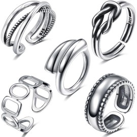 COYUN 5 Stück Boho Gelenk Fingerringe,Stapelbare Midi Ringe Set,Silber Vintage Stapelbarer Ring,Silber Ringe Set Verstellbare Finger Ringefür Frauen Mädchen