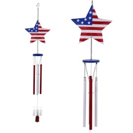 CoTa Global USA Flag Star Wind Chime - American Flag Patriotic Indoor or Outdoor Windchime Home Decor with Hanging Bells, Handcrafted Glass and Metal Wind Chimes for Yard, Garden, Porch – 37.7 Inch