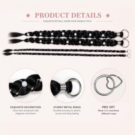 Black Boho braiding hair Ponytail Extension With Pearl Beads,Free Style Pony Tails Hair Extensions With Metal Ring,Hand-Braided Hair Accessory Braided