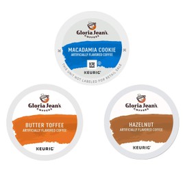 Gloria Jean's K Cups Coffee Pods Variety Pack - Macadamia Cookie Coffee, Butter Toffee, Hazelnut Coffee K Cups, 24 Ct Box, 72 Ct Total Keurig Coffee Pods, Medium Roast, Kosher, with ThriVita Coasters