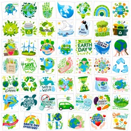 HOWAF 96pcs Earth Day Temporary Tattoos for Earth Day Decorations, Earth Day Tattoo Stickers for Kids, Earth Day Party Favors Environmental Protection Face Tattoos, Blue Green Save Earth Fake Tattoos
