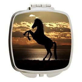 Island Gifting - Gold Sunset with Horse Silhouettte - Square Compact Mirror - Travel Mirror