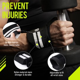 Slim Panda 1Pair Wrist Straps for Powerlifting, Bodybuilding, Weight Lifting - Thumb Loops with Adjustable Straps, Workout Wrist Wraps for Men and Women (Black with White)