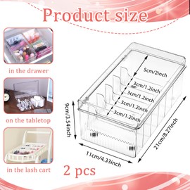 BOHUIZ 2 Pack Acrylic Lash Extension Organizer and Storage, Large Capacity 6 Divided Eyelash Extension Supplies Storage Box Eyelash Beauty Organizer with Lid for Technician Lash Techs