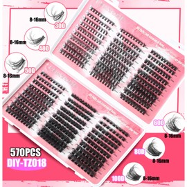 MOTIBACK Cluster Lashes, 570 PCS Wispy Individual Eyelashes Kit, 8-16mm Multi-Length Russian D Curl, 6 Volume Styles (30D/40D/50D/60D/80D/100D), DIY Lash Extension Set