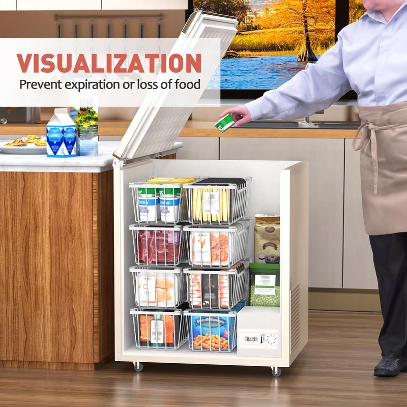 Goovilla Freezer Organizer Bins with Foldable Handle, 4 Pack Stackable