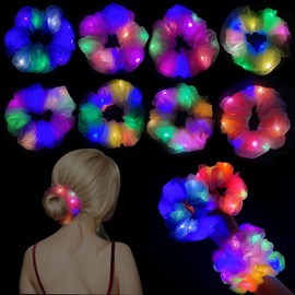 Joycabin Pack of 8 Luminous Hair Bands, LED Hair Bands with 3 Light Modes, Elastic Organza Hair Scrunchie for Women, Girls, Hair Accessories, New Year Party, Carnival, Costume Parties