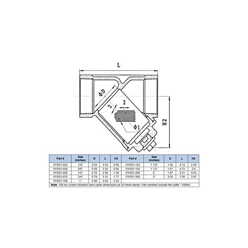 DuraChoice 1/4" Stainless Steel Y-Strainer - 800WOG, FxF NPT 100mc