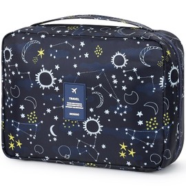 Mossio Hanging Toiletry Bag with Sturdy Hook - Large Portable Cosmetic Makeup Travel Organizer for Men & Women Blue Galaxy