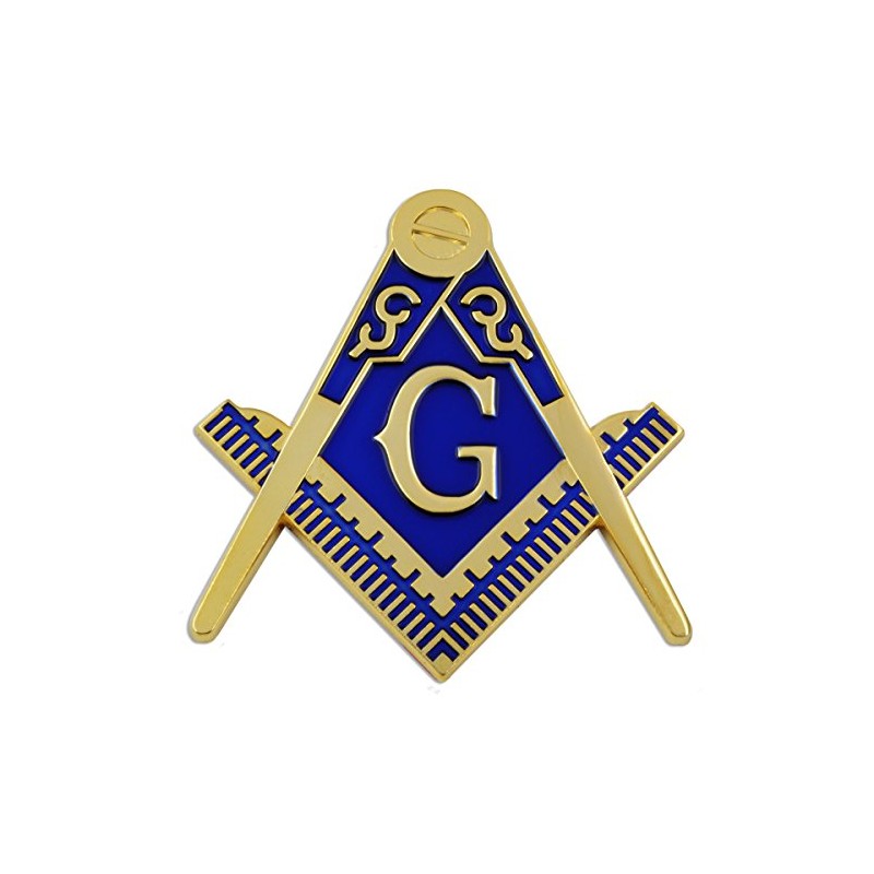 Square & Compass Brass & Blue Masonic Auto Emblem -